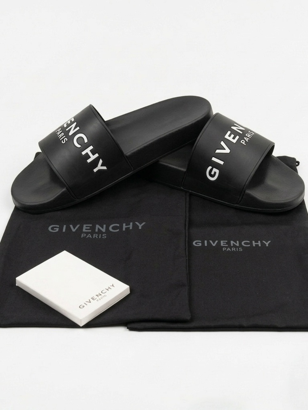 Givenchy Paris Rubber Logo Slides - Black/White - Worn 1x - Full Set w/ Box